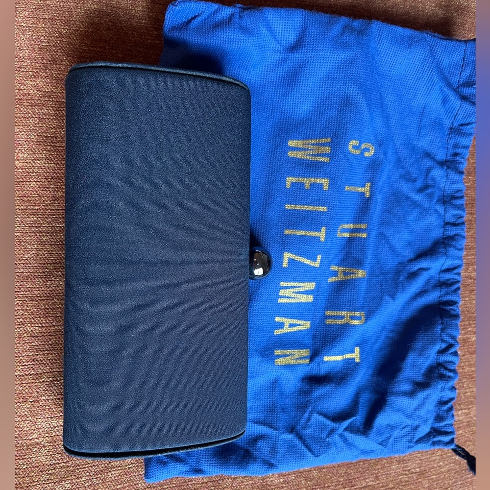 Stuart Weitzman compact dress handbag, Sou De Peau in dark navy/graphite. 4x7”